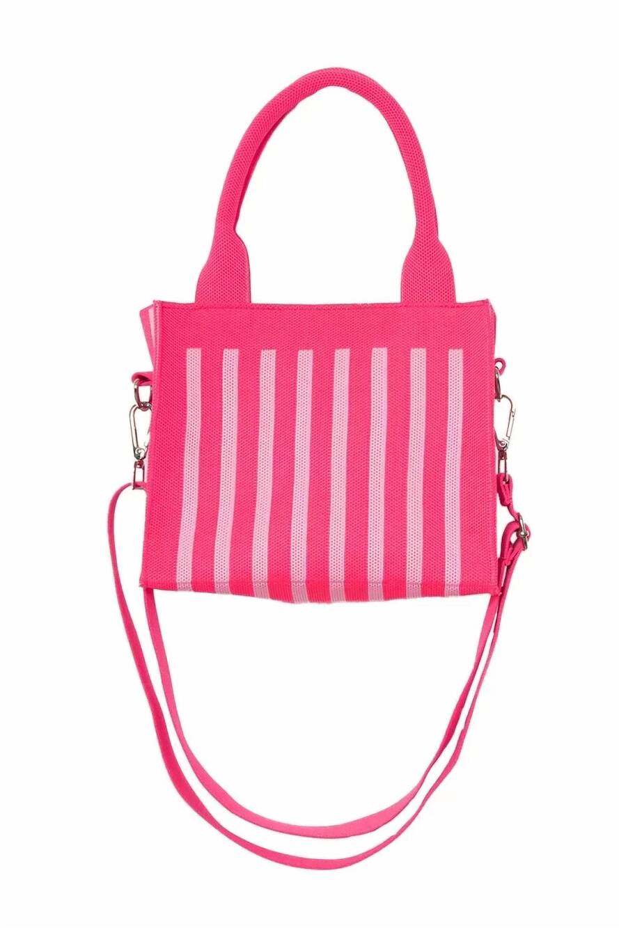 NEW KATYDID women's striped structured mini tote in hot pink